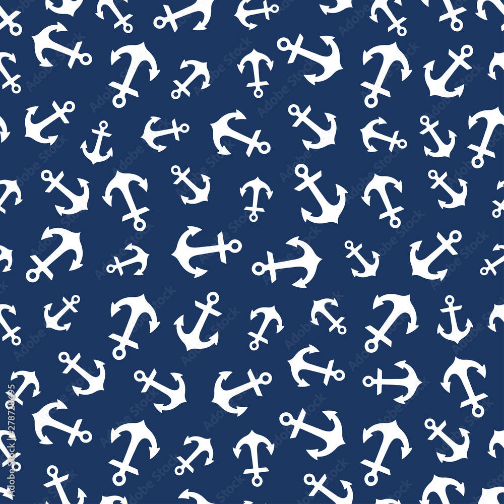 Seamless pattern with white anchors and blue background Seamless pattern with white anchors and blue background