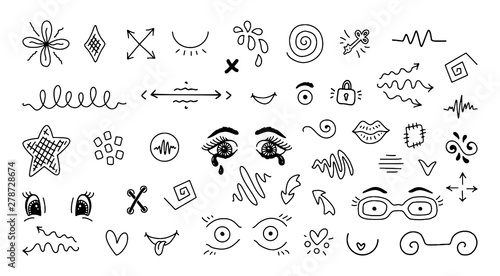 Funny designs for t shirt print with Boobs and cute elements like chest in doodle style. Hand drawn vector illustration