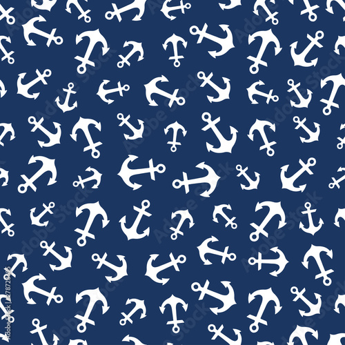 Seamless pattern with white anchors and blue background