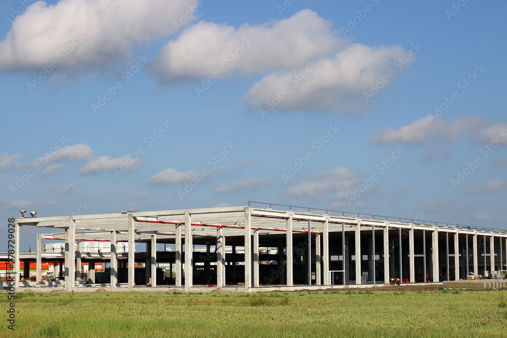 New factory construction site with workers industry New factory construction site with workers industry