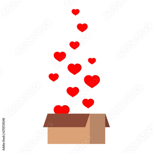 ift parcel package paper gift box present with fly hearts isolated on white background.
