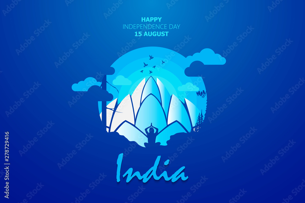 Happy Independence Day of India for 15th August. Famous monument of India in Indian background. Vector illustration EPS10