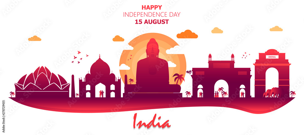 custom made wallpaper toronto digitalHappy Independence Day of India for 15th August. Famous monument of India in Indian background. Vector illustration EPS10