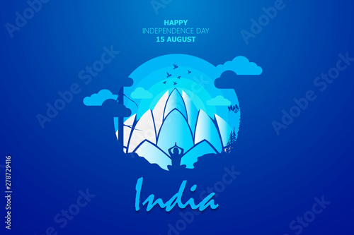 Happy Independence Day of India for 15th August. Famous monument of India in Indian background. Vector illustration EPS10