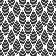 Wandcirkels Bloemenprints patronen Geometrisch bladpatroon zwart wit  © Andrey