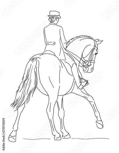 Illustration of a dressage rider on a horse executing the half pass on gallop