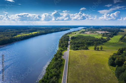 Fototapeta Naklejka Na Ścianę i Meble -  River Daugava in summer afternoon, central Latvia.