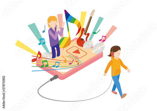 音楽　ミュージックプレイヤー　歌手　音楽鑑賞　アイソメ3D