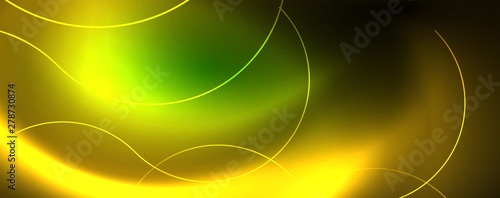 Shiny neon lines template - northern lights glowing blur lines. Futuristic style glow neon 80s disco club or night party techno template