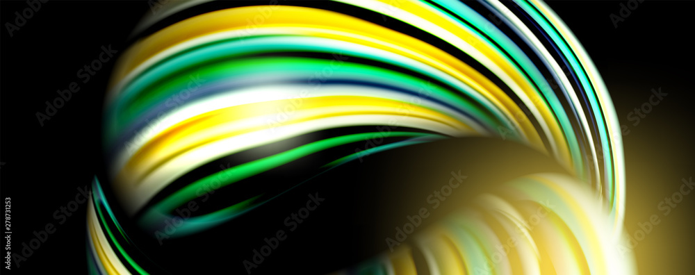 Naklejka premium Fluid color swirls on black. Modern background with trendy design