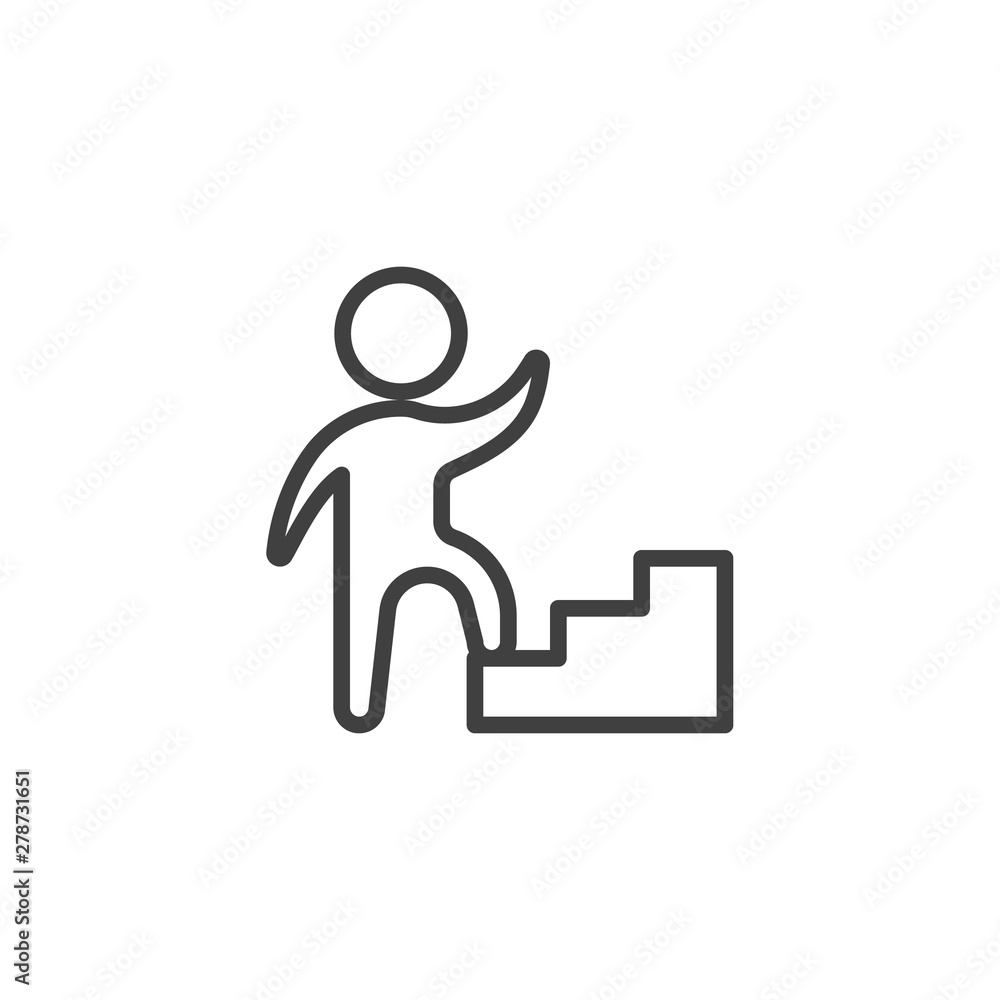 Job career ladder line icon. Upstairs linear style sign for mobile concept and web design. Human on ladder outline vector icon. Achievement symbol, logo illustration. Vector graphics Job career ladder line icon. Upstairs linear style sign for mobile concept and web design. Human on ladder outline vector icon. Achievement symbol, logo illustration. Vector graphics