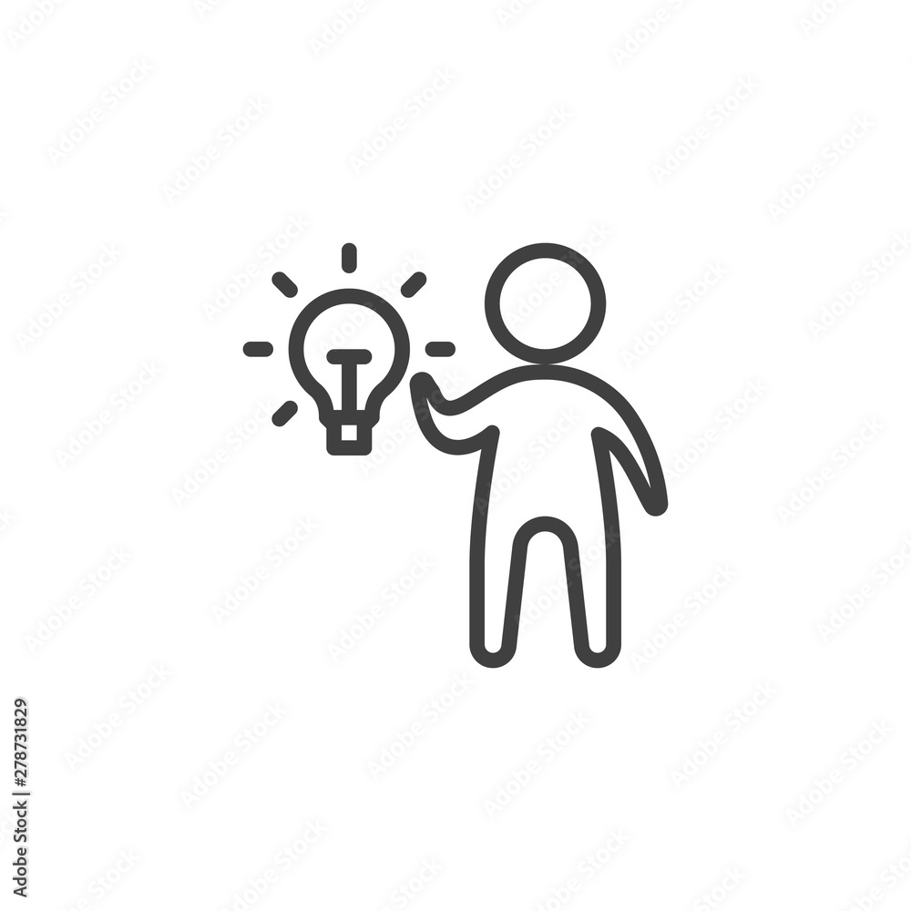 Man with idea lamp line icon. linear style sign for mobile concept and web design. Human and light bulb outline vector icon. Symbol, logo illustration. Vector graphics Man with idea lamp line icon. linear style sign for mobile concept and web design. Human and light bulb outline vector icon. Symbol, logo illustration. Vector graphics