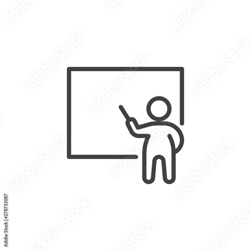 Man and whiteboard line icon. Training linear style sign for mobile concept and web design. Business presentation outline vector icon. Symbol, logo illustration. Vector graphics