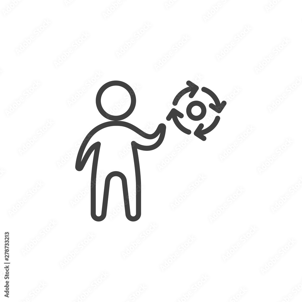 Man and rotation arrows line icon. linear style sign for mobile concept and web design. Management outline vector icon. Symbol, logo illustration. Vector graphics Man and rotation arrows line icon. linear style sign for mobile concept and web design. Management outline vector icon. Symbol, logo illustration. Vector graphics