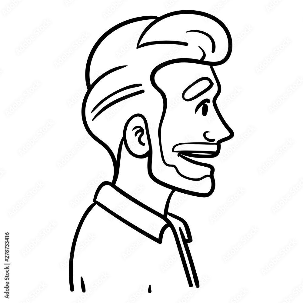 Vector cartoon drawing of a craftsman from the side with a beard. Cartoon  character, outline, doodle, sketch, ink. Stock Vector | Adobe Stock