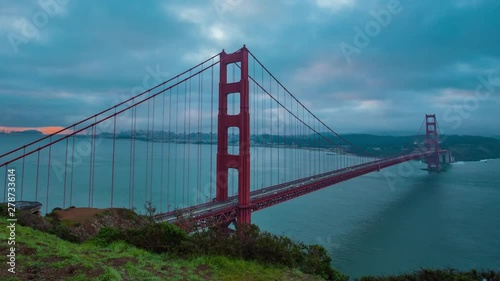 Hyperlapse of San Francisco's Golden Gate Bridge in the morning, at sunrise