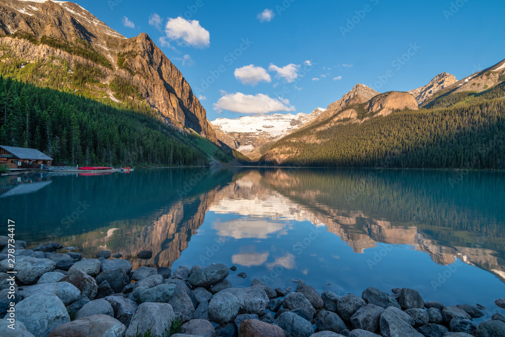 reflection  lake Louise in mountains 