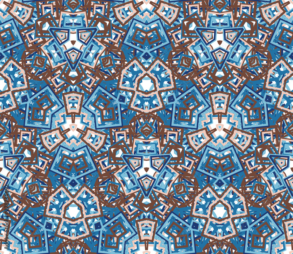 Kaleidoscope seamless pattern. Geometric abstraction on white background. Useful as design element for texture and artistic compositions.