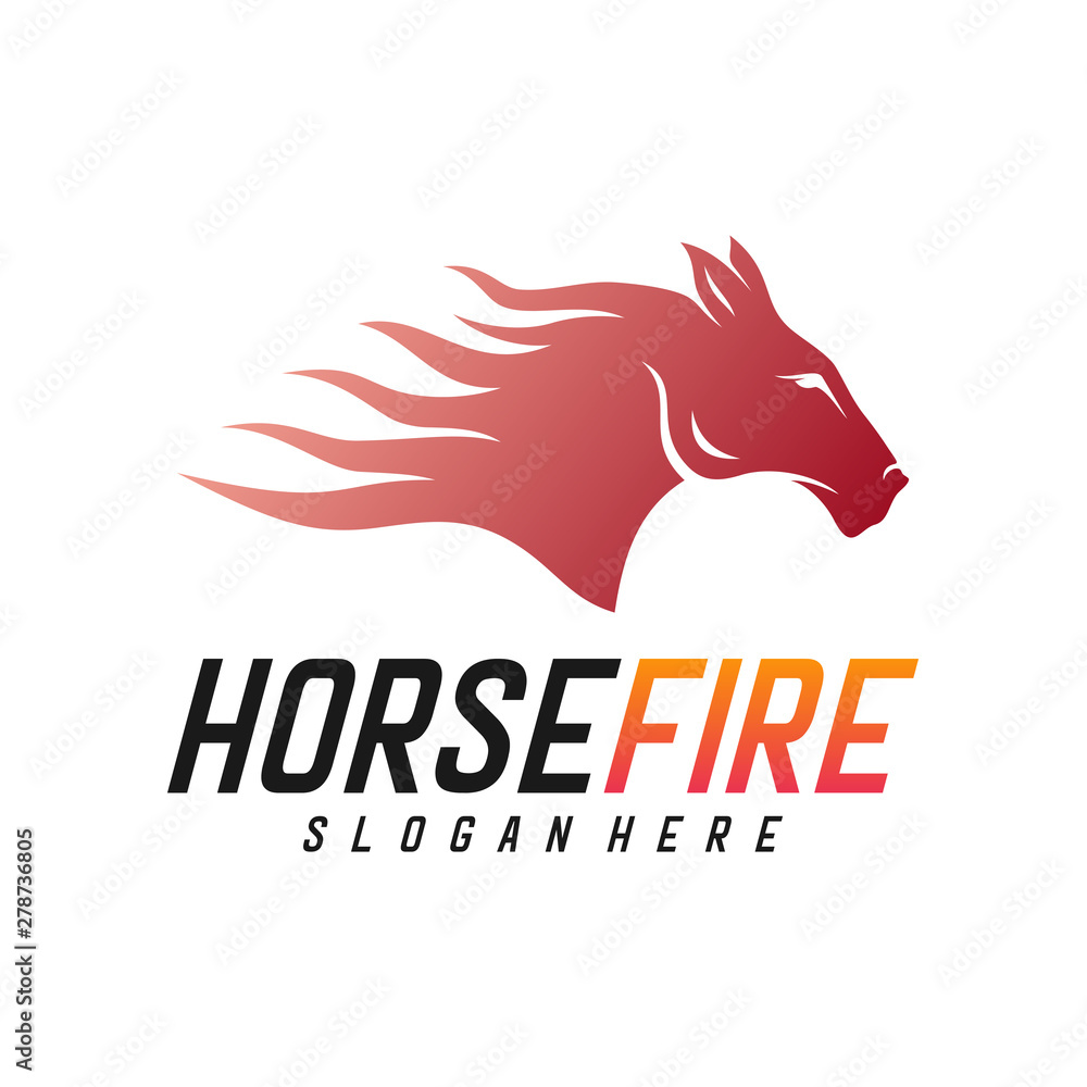 Fast Speed Horse Logo Design Vector. Horse with Fire logo concept vector template
