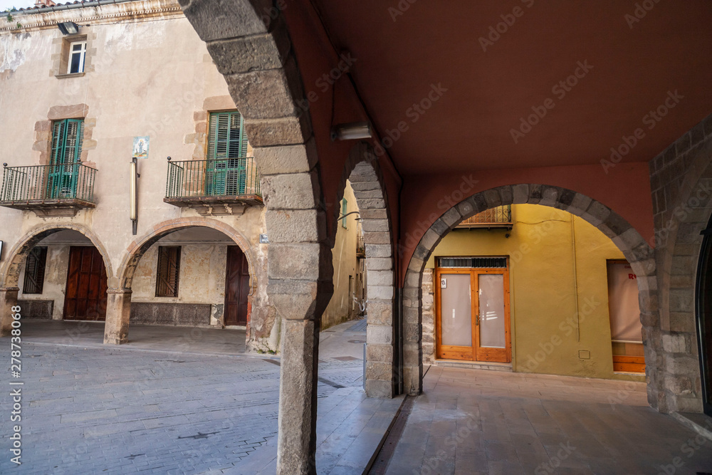 Sant Joan de les Abadesses, Catalonia, Spain. Main square village.