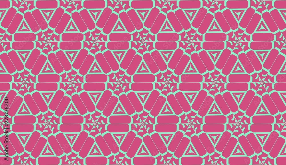 Fototapeta premium Vector layout with curved line, illusion triangles. Abstract hipster pattern. For your wallpaper, advert, banner, poster. Cherry color.