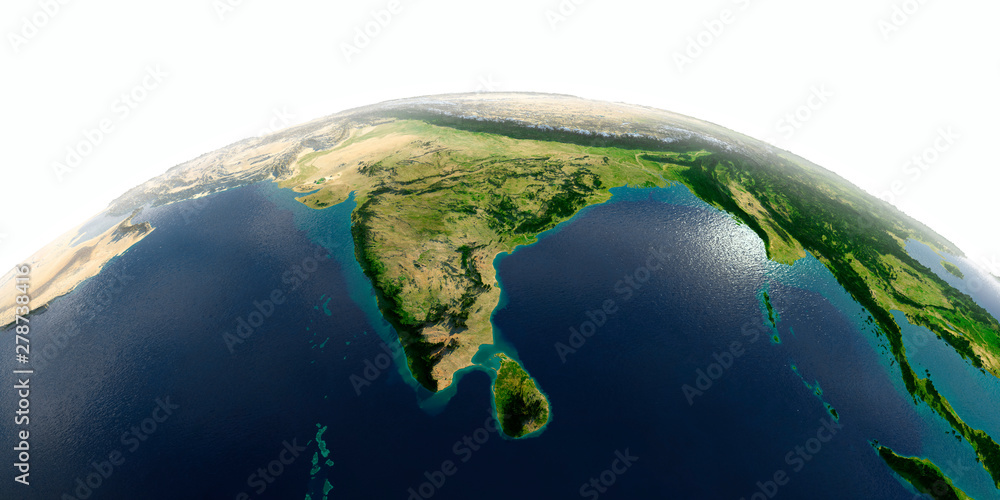 Fototapeta premium Detailed Earth on white background. India and Sri Lanka