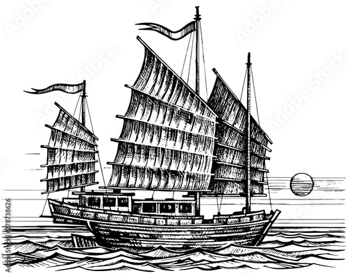 Junk chinese boat sketch