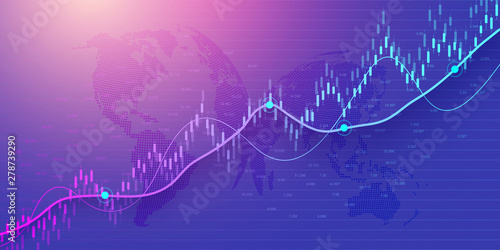 Stock market or forex trading graph in graphic concept for financial investment or economic trends business idea design. Worldwide finance background. Vector illustration.