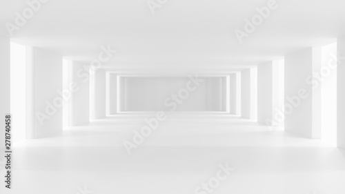 Empty white room with wall lights, 3d rendering.