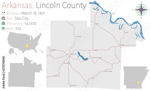 Large and detailed map of Lincoln county in Arkansas  USA