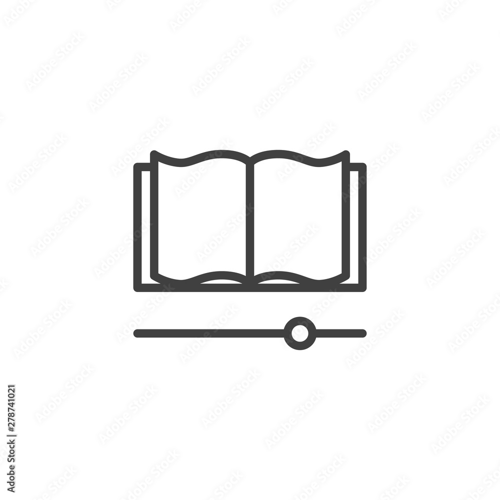 eBook reading line icon. Audio book linear style sign for mobile concept and web design. Open book pages and audio player outline vector icon. Symbol, logo illustration. Vector graphics eBook reading line icon. Audio book linear style sign for mobile concept and web design. Open book pages and audio player outline vector icon. Symbol, logo illustration. Vector graphics