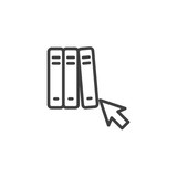 Online library line icon. linear style sign for mobile concept and web design. Book and computer mouse cursor outline vector icon. e-learning symbol, logo illustration. Vector graphics