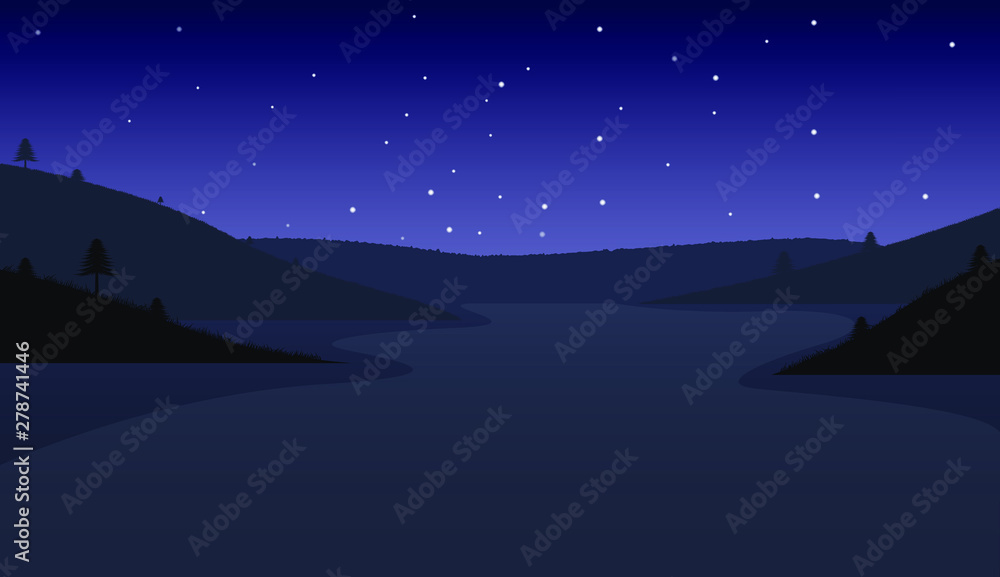 River in the valley at night. River in the valley at night.