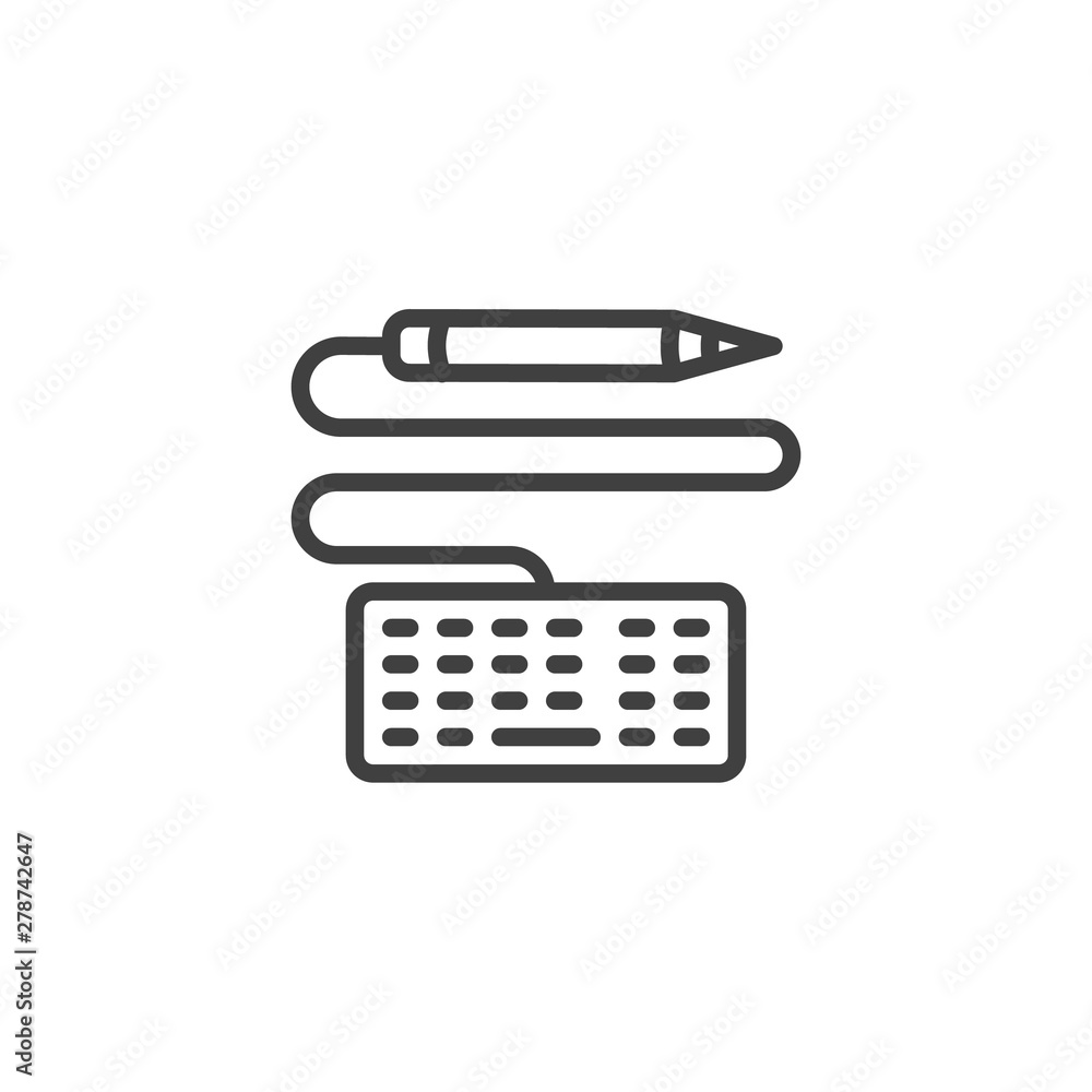Computer keyboard pen line icon. linear style sign for mobile concept and web design. Keypad pencil outline vector icon. e learning symbol, logo illustration. Vector graphics Computer keyboard pen line icon. linear style sign for mobile concept and web design. Keypad pencil outline vector icon. e learning symbol, logo illustration. Vector graphics