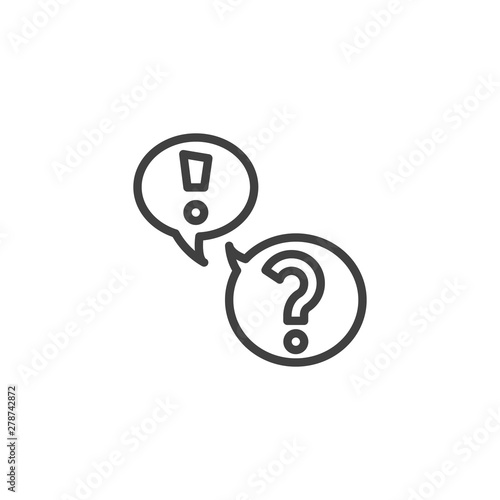 FAQ, questions and answers line icon. linear style sign for mobile concept and web design. Exclamation and question mark speech bubble outline vector icon. Symbol, logo illustration. Vector graphics