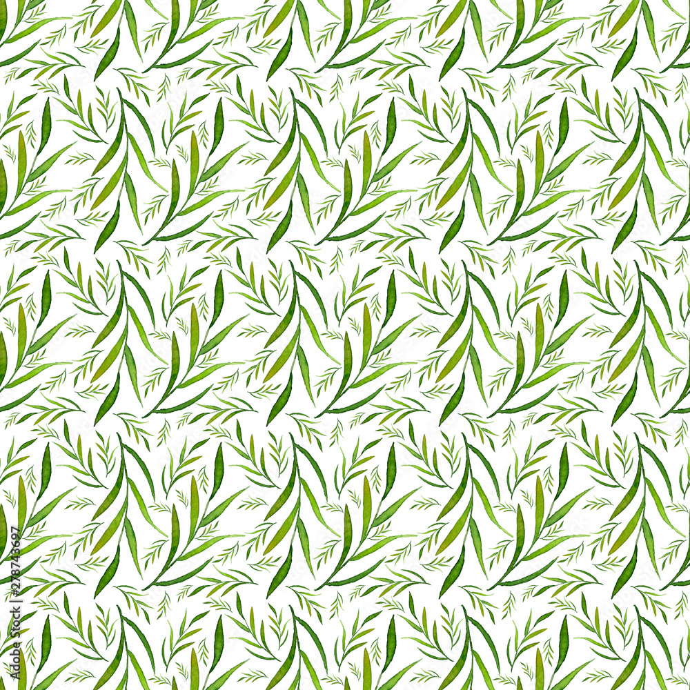 Long Green Leaves seamless pattern