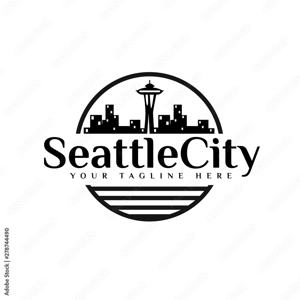 black and white seattle city logo designs