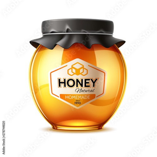 Vector delicious honey ad glass jar with lid