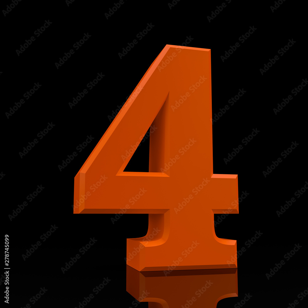 Fototapeta premium Number 4 orange color collection on black background illustration 3D rendering