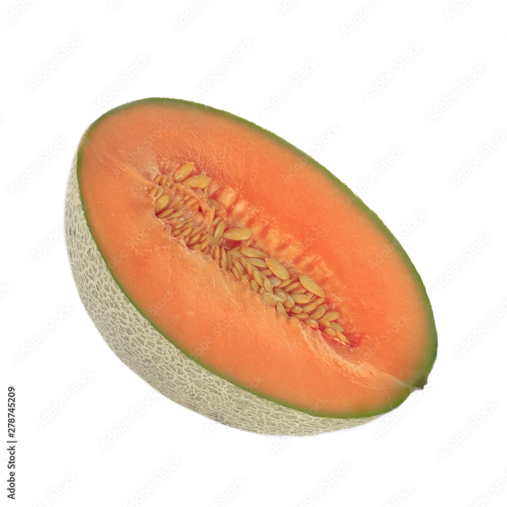 half of cantaloupe isolated on white background half of cantaloupe isolated on white background