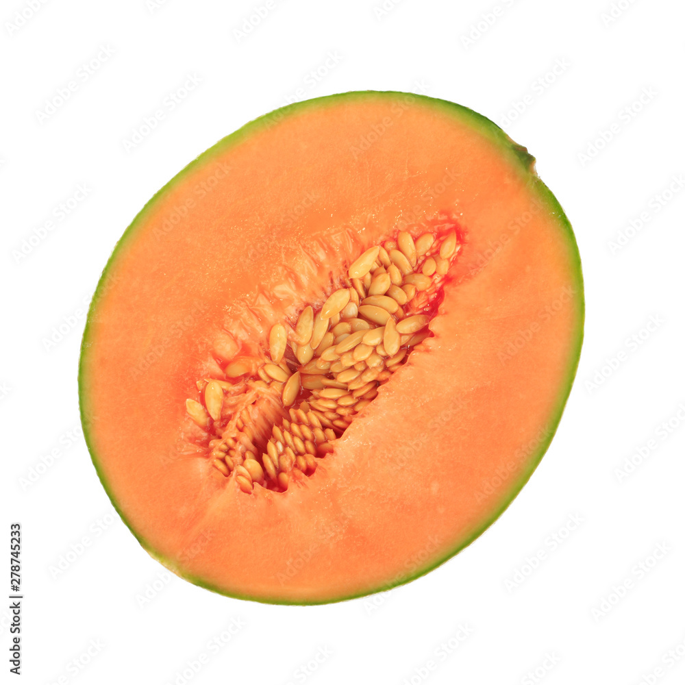half of cantaloupe isolated on white background half of cantaloupe isolated on white background