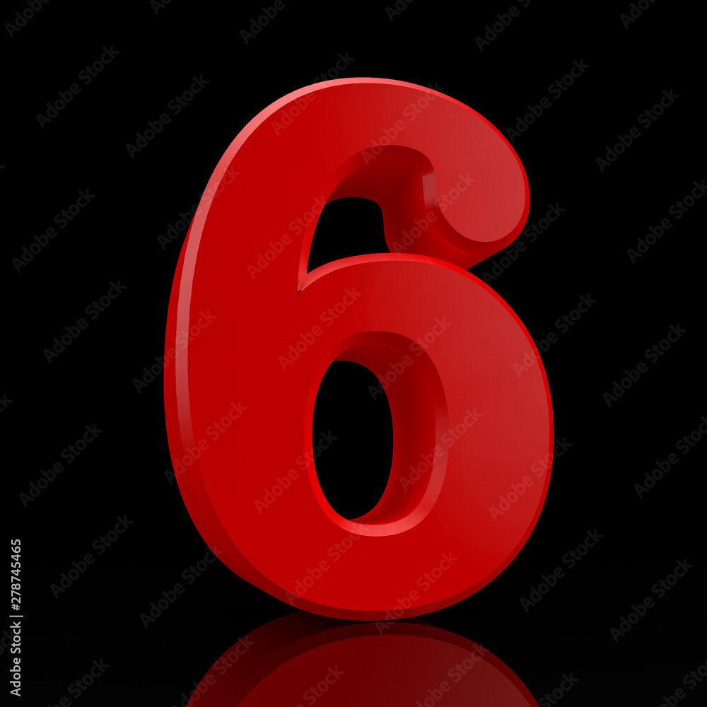 Number 6 red color collection on black background illustration 3D rendering Number 6 red color collection on black background illustration 3D rendering