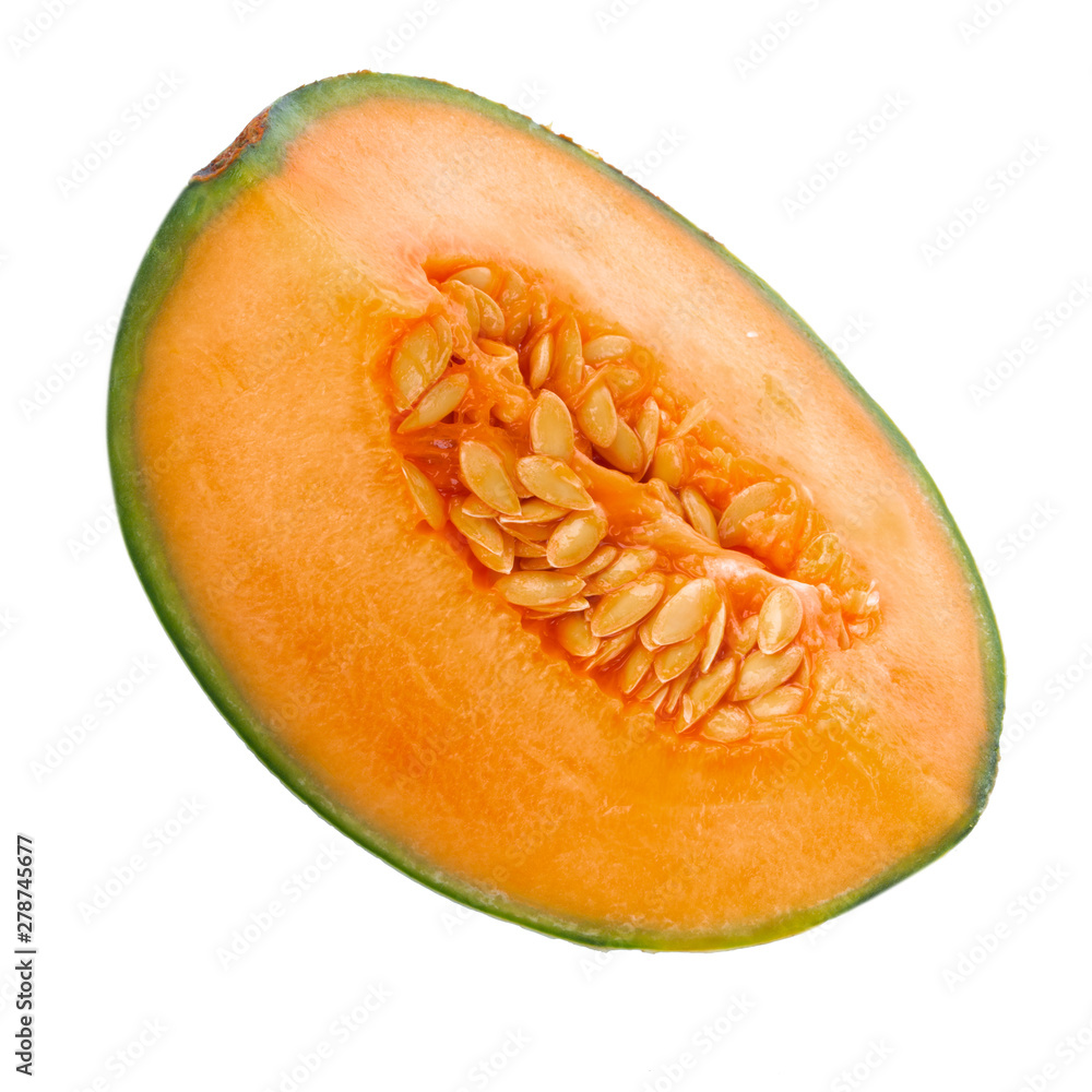 half of cantaloupe isolated on white background half of cantaloupe isolated on white background