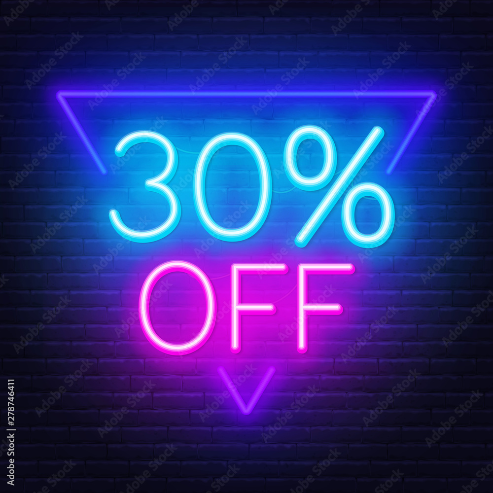 30 percent off neon lettering. Vector illustration 30 percent off neon lettering. Vector illustration