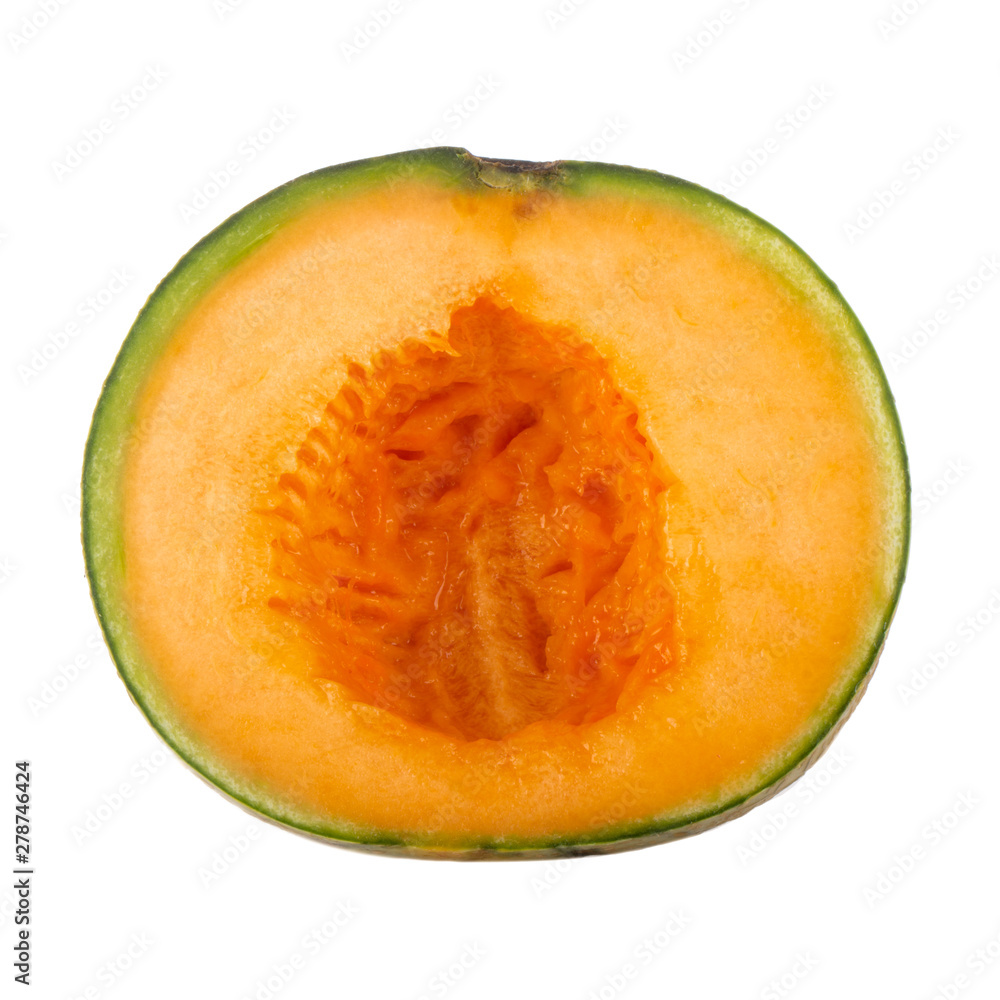 half of cantaloupe isolated on white background half of cantaloupe isolated on white background