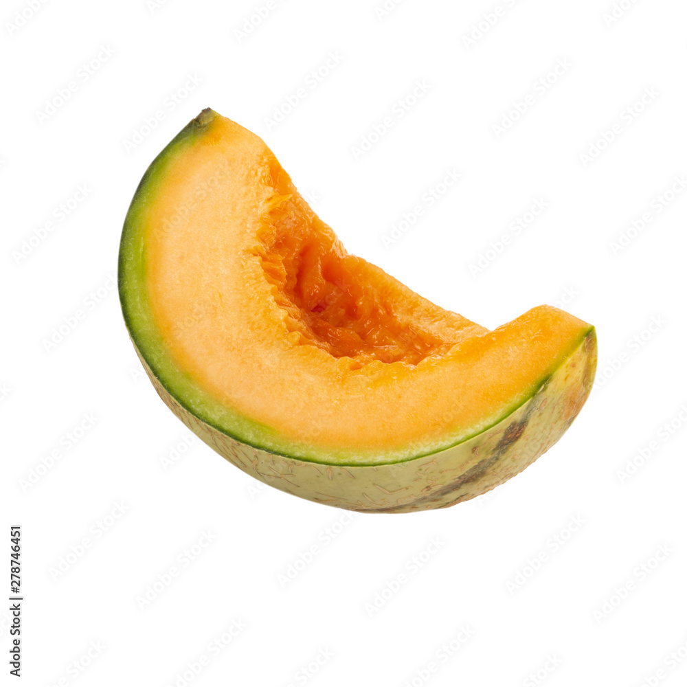 cut of cantaloupe isolated on white background cut of cantaloupe isolated on white background