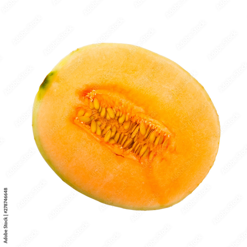 half of cantaloupe isolated on white background half of cantaloupe isolated on white background