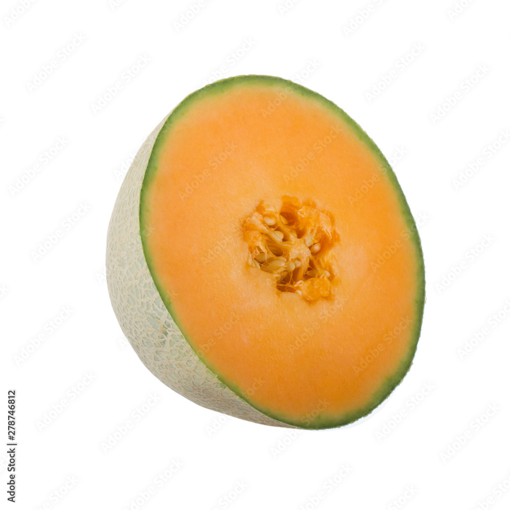 half of cantaloupe isolated on white background half of cantaloupe isolated on white background