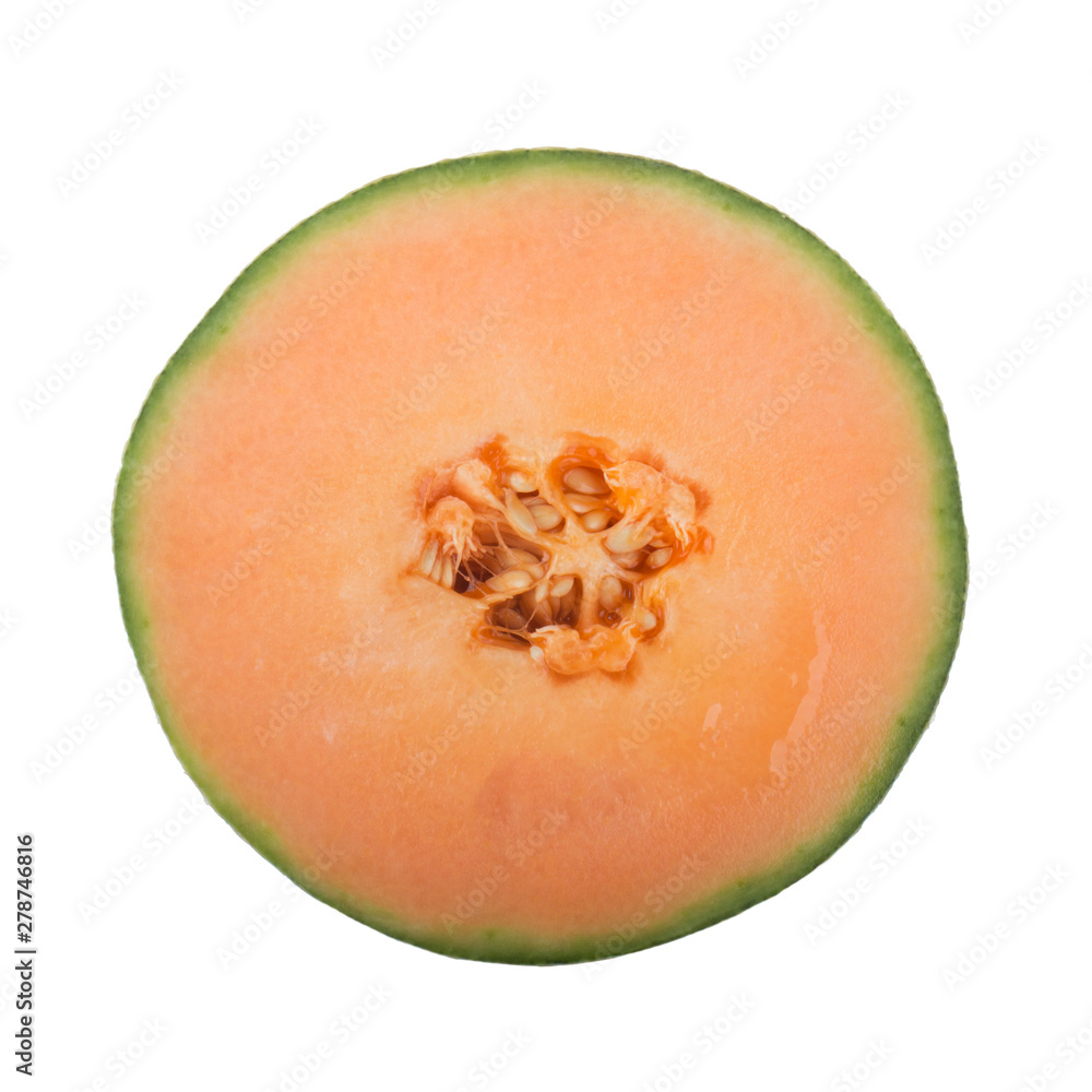 half of cantaloupe isolated on white background half of cantaloupe isolated on white background