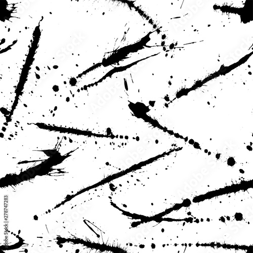 Seamless artistic creative splash blots pattern. Black and white abstract seamless ink stains untidy background. Vector illustration